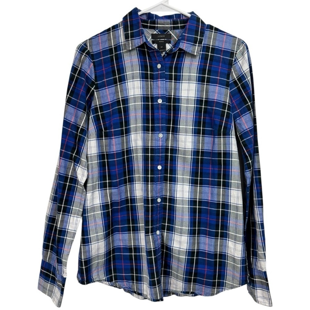 J Crew Size 8T Tartan Perfect Fit Blue Plaid Button Down Shirt Dressy Casual